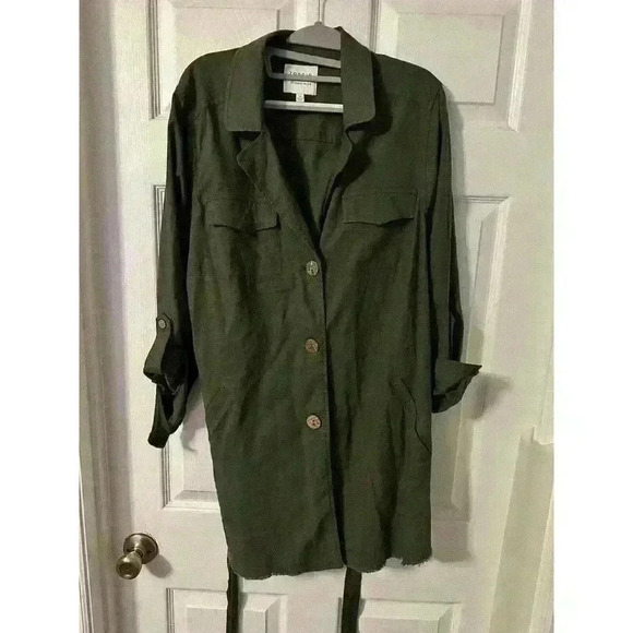 Torrid Womens 0X Army Green Linen Blend Button Front Shirt Jacket Belted EUC - Picture 8 of 8